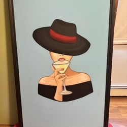 Framed original martini “sip” art 30”x40”