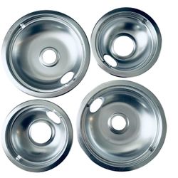 Set of 4 Universal Chrome Plated Drip Bowls, 2 Large and 2 Small
