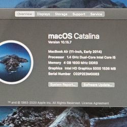 MacBook Air 11" Core i5 Catalina Os