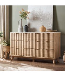 T4TREAM Fluted 6-Drawer Dresser + Matching Nightstand
