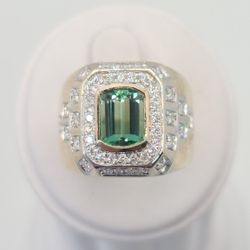 *NEW* 14k Gold 2ct Tourmaline 1ctw VS Diamond Men's Ring