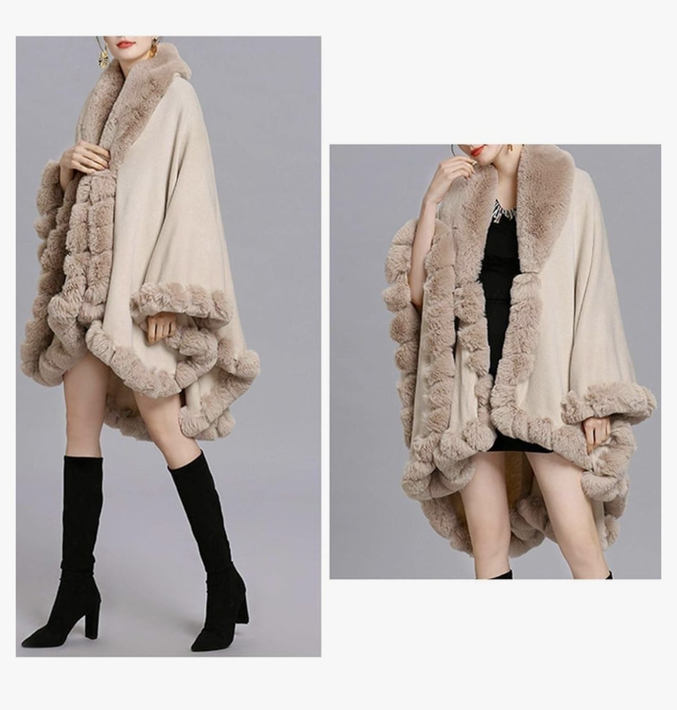 Women's Wrap Shawl Faux Fur Knitwear Cape Coat