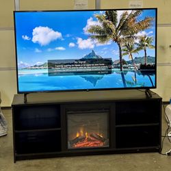 Fireplace TV Stand for TVs up to 65", Black Oak Finish  