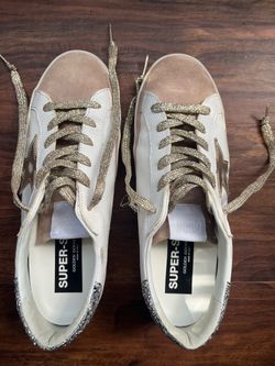 AUTH Golden Goose Superstar Private Edition, metallic star & silver glitter heel