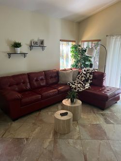 Red Leather Sectional Sofa with Chaise