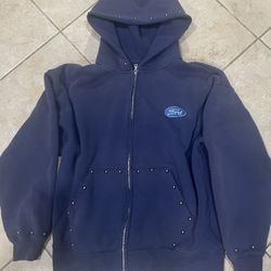 Ford Studded Logo Full Zip Hoodie Size Large