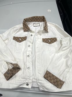 Custom Gucci White Denim Jacket with GG Monogram Trim