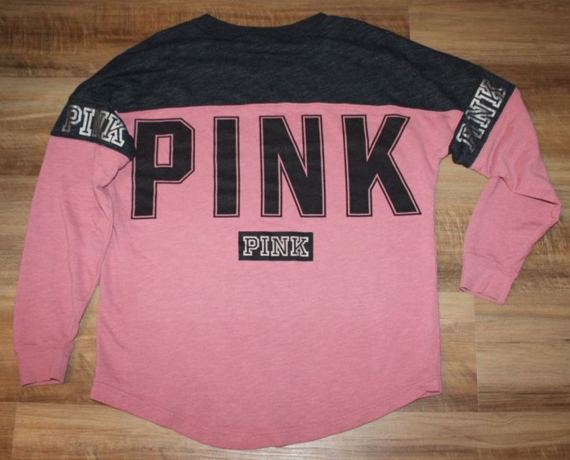 Victoria's Secret PINK Size SM Pink & Black Relaxed Fit Logo Sweatshirt Top