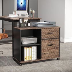 New File Cabinet, 2 Drawer Mobile Printer Stand with Lock