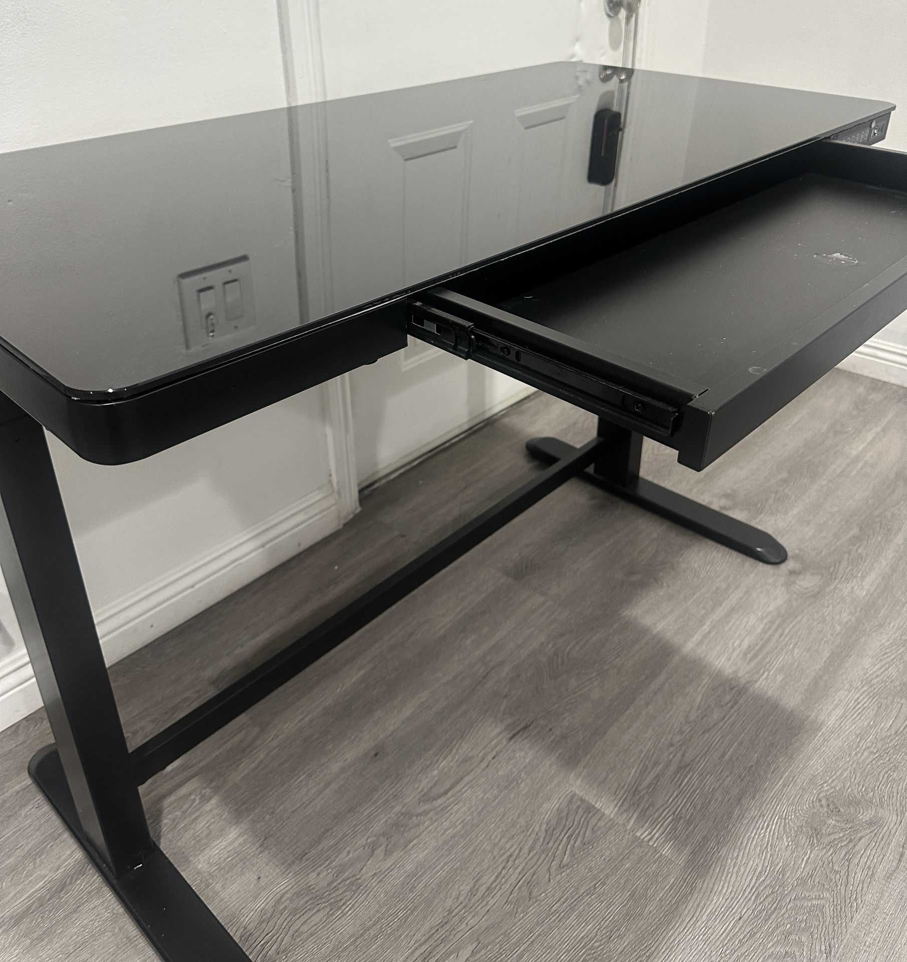  Glass Top Desk With Drawer And Monitor stand