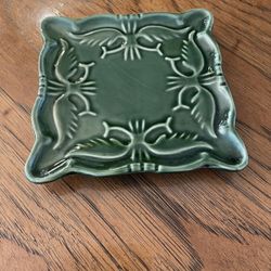 California Pantry Green Embossed 6” Square Dish in Excellent Condition 