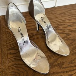 Clear And Taupe Heels Size 7