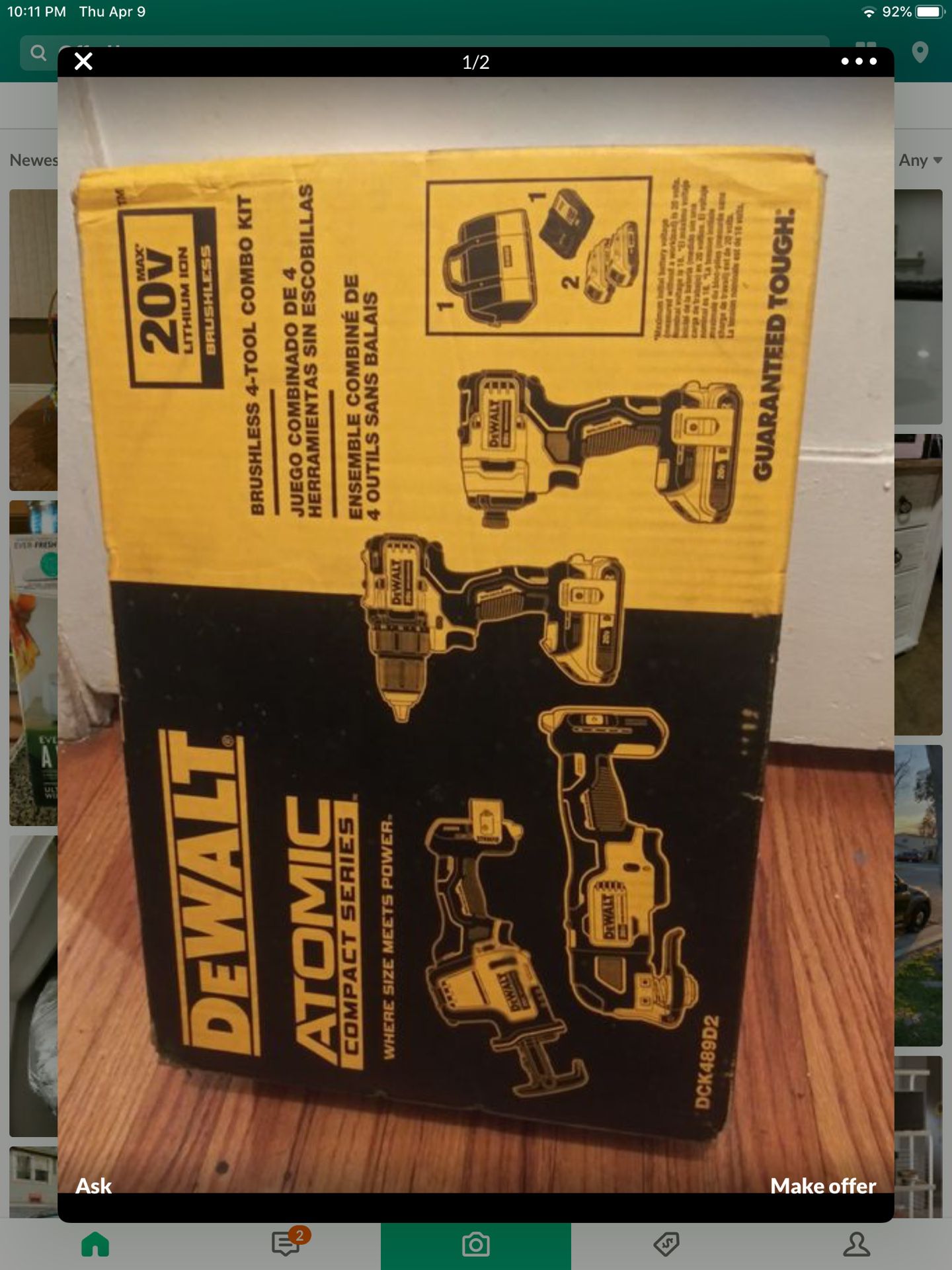 Dewalt atomic compact series 4 tools 2 saws 2 drills 2 batteries charger and bag