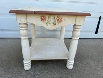 23.25” tall x 24” long White Wooden Cottage End Table