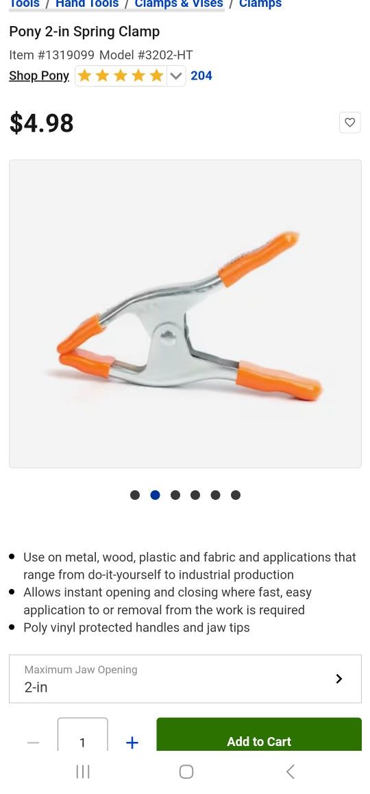Pony 2-in Spring Clamp
Item #1319099
Model #3202-HT. Brand New.