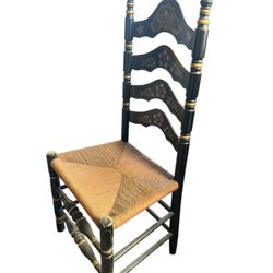Set of 6 Hitchcock Ladder Back Harvest Rush Bottom Side Chairs, 1980s