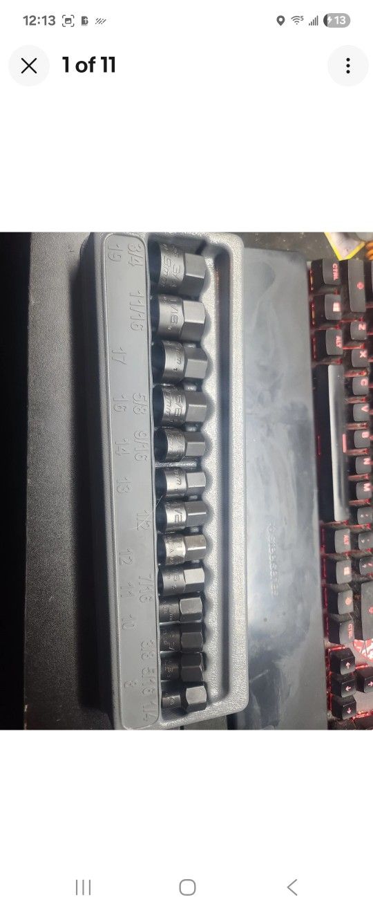 Snap On 13 pc 3/8" Drive Hex Head Fastener Extractor Set (1/4-3/4") Missing 1