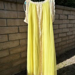 Vintage Mid Century Yellow Chiffon Night Robe
