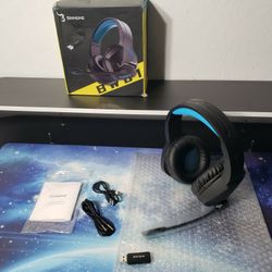 New BINNUNE Wireless Gaming Headset W/ Microphone for PC PS4 PS5, 2.4G Wireless Bluetooth USB Gamer Headphones W/ Mic for Laptop Computer