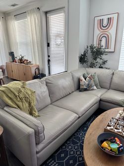 Grey Leather "L" Sectional Sofa/Couch