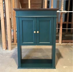 Teal & Brown Wood Satin Refinished Standing cabinet with Golden handles