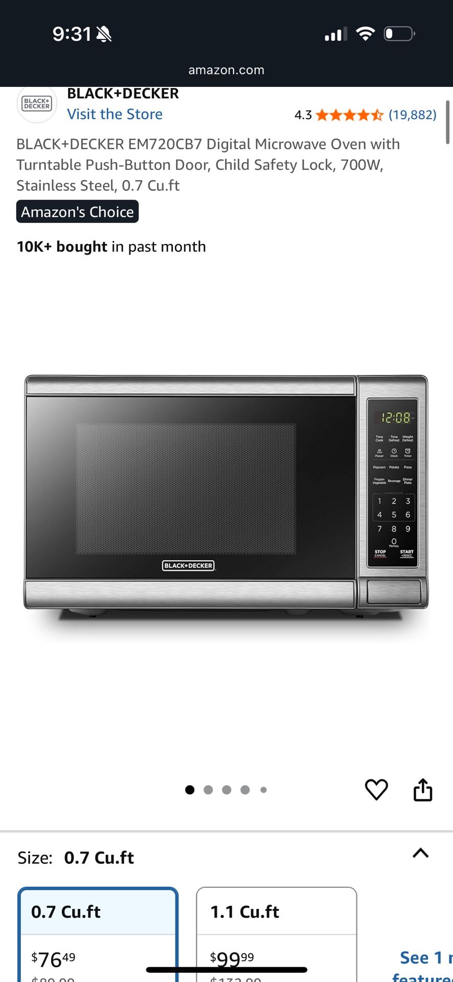 Black and decker Microwave (small) 0.7 Cu