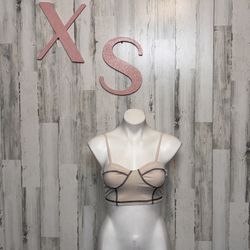 Nude Beige Crop Top with Black Stitching  Size XS