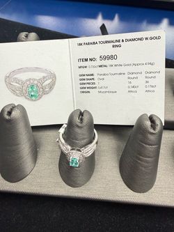 18KT Paraiba Tourmaline & Diamond Ring, White Gold, Appx. MTGW: 0.733ct., Appx. 4.94g Size 7