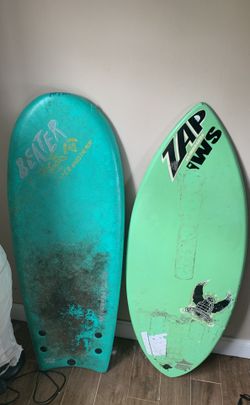 BEATER surf board and ZAP skim board