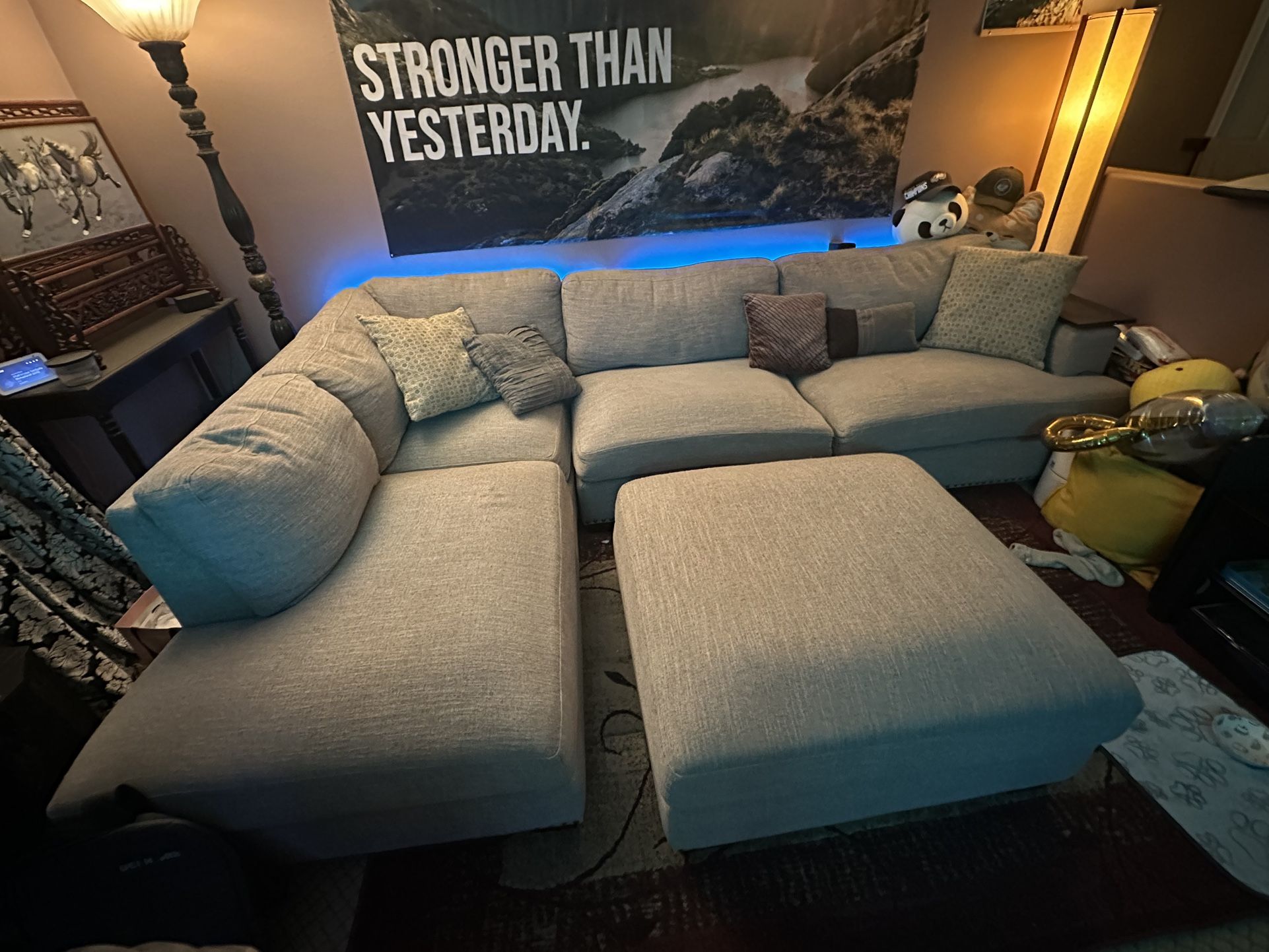 Grey Costco Sectional Couch + Ottoman