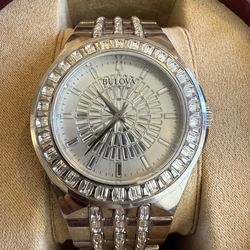 Bulova Phantom Quartz Swarovski Crystal Silver Pave Dial Men's Watch 96A236
