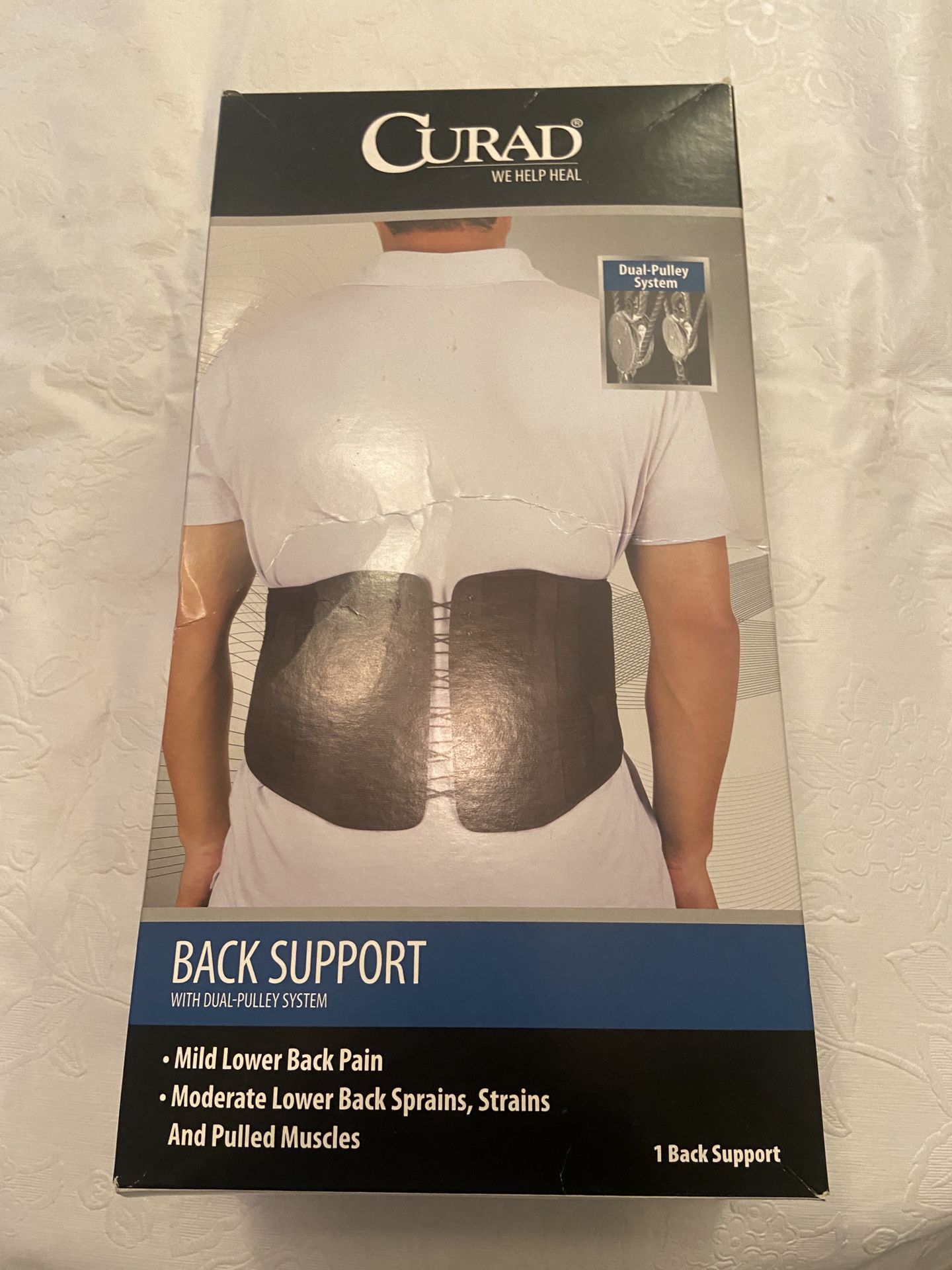 Curad Back Support with Dual-Pulley System Black L/XL Size Adjustable 44" 