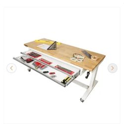 🆕️Husky Tool Storage 62 in. W White Adjustable Height Work Table with 2-Drawers 