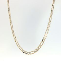 14k Two-Tone White & Yellow Gold Diamond Cut 3.5mm 24” Figaro Chain Necklace 11.8 Grams 11055672