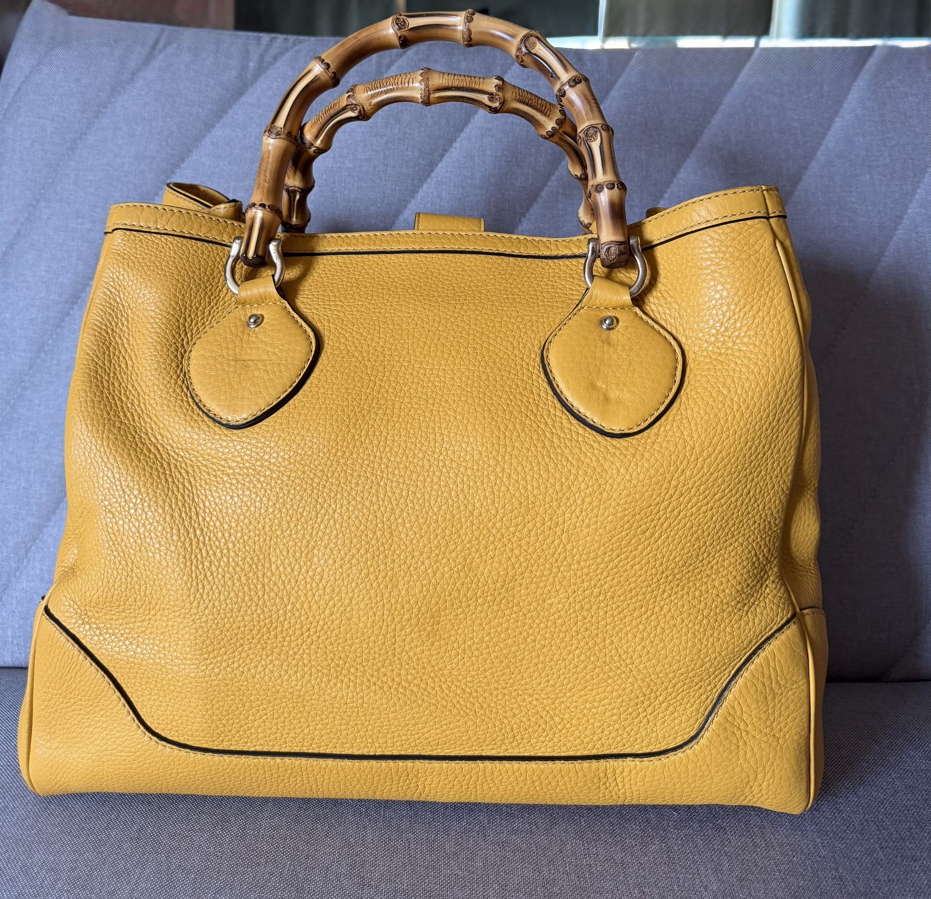 Gucci Pebbled Leather Bamboo Diana Top Handle Tote Bag