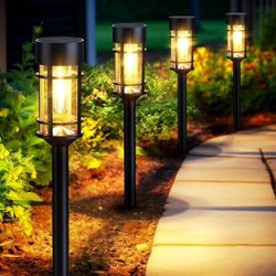 Mancra Solar Pathway Lights, 7 Pack LED Solar Lights Outdoor Waterproof, Glass Metal Garden Lighting for Yard Path Landscape Lawn Walkway Driveway, 30