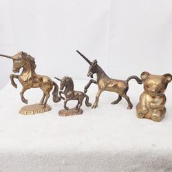 Vintage Mid Century Solid Brass Unicorn Or Panda Bear Figurines -  $15 Each