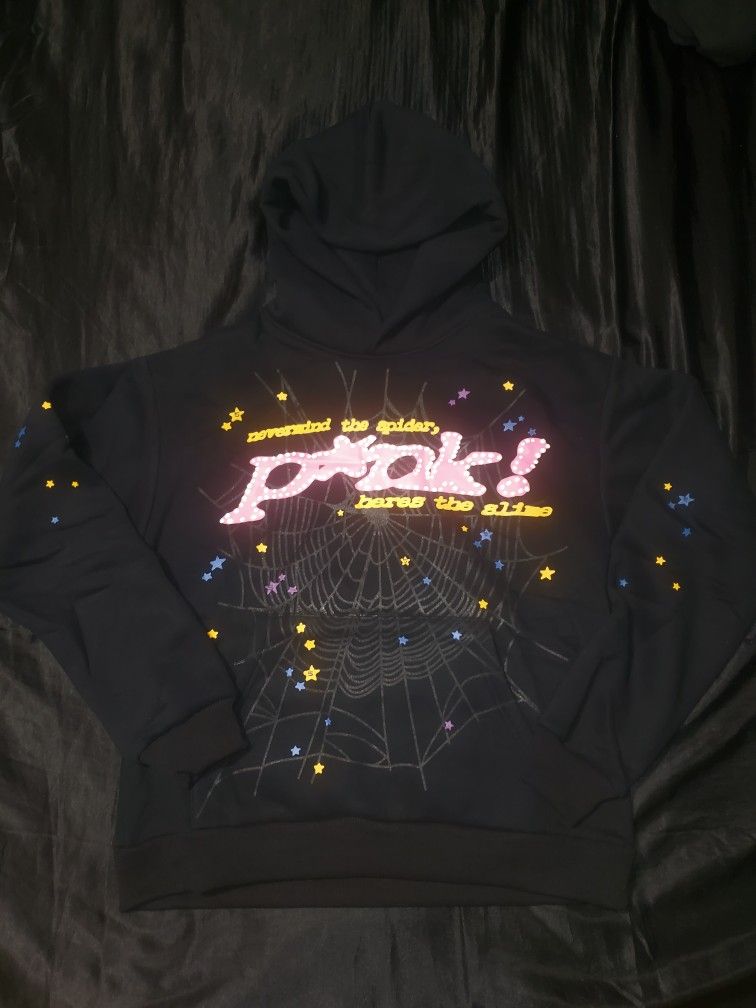 Sp5der P*NK Hoodie, Black, Size Small