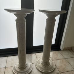 Italian White Marble Column Pedestal. A Pair 