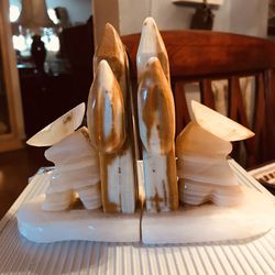Vintage Carved Marble Siesta Bookends, One Has A Tiny Chip, Barely Noticeable 