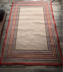 Indoor/Outdoor Border Stripe Area Rug/red,gray,beige and brown/5’x7’
