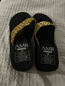 AMII Gold Sequin Flip Flops Size 38