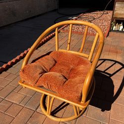 Wooden Swivel Chair With Terracotta Velvet Cushion 