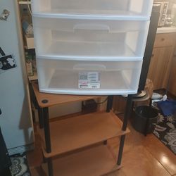 Plastic Organizers And Wood Shelves