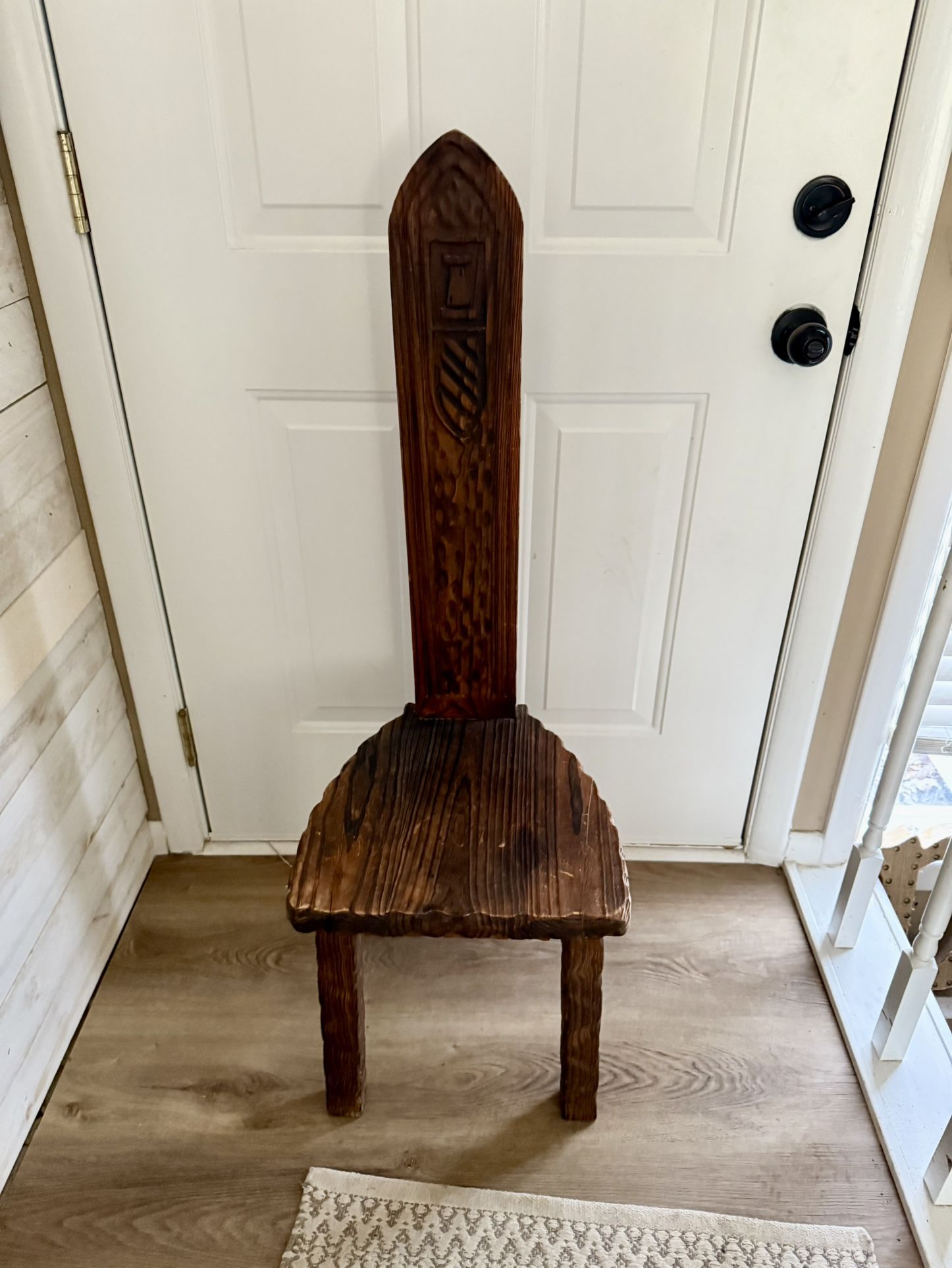 Spinning Chair Rustic High Back Throne Hand-Carved Brown Oak Solid Wood  VTG