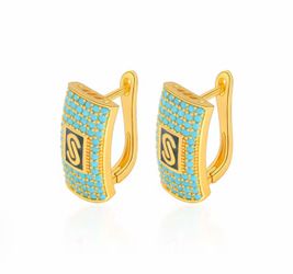 Luxury Dubai Zirconia Clip Drop Earrings 21k Gold Plated Italian Fashion Dangles Earring Saudi Arabia Women Wedding Jewelry