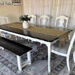 ❤️Farmhouse dining table chairs bench dinning white espresso comedor farm style dining set leaf 