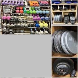 Weight Plates, Weightlifting Bars, and Dumbbells. $1 per lb. Free to ask, I reply