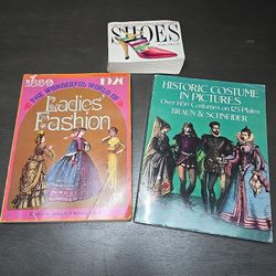 Vintage Lot of 3 Ladies Fashion History and Historic costume in Pictures, shoes