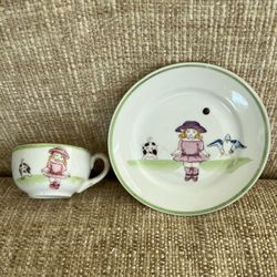 Old children’s ceramic cup and saucer 4 1/4” x 2 1/4” Hand painted